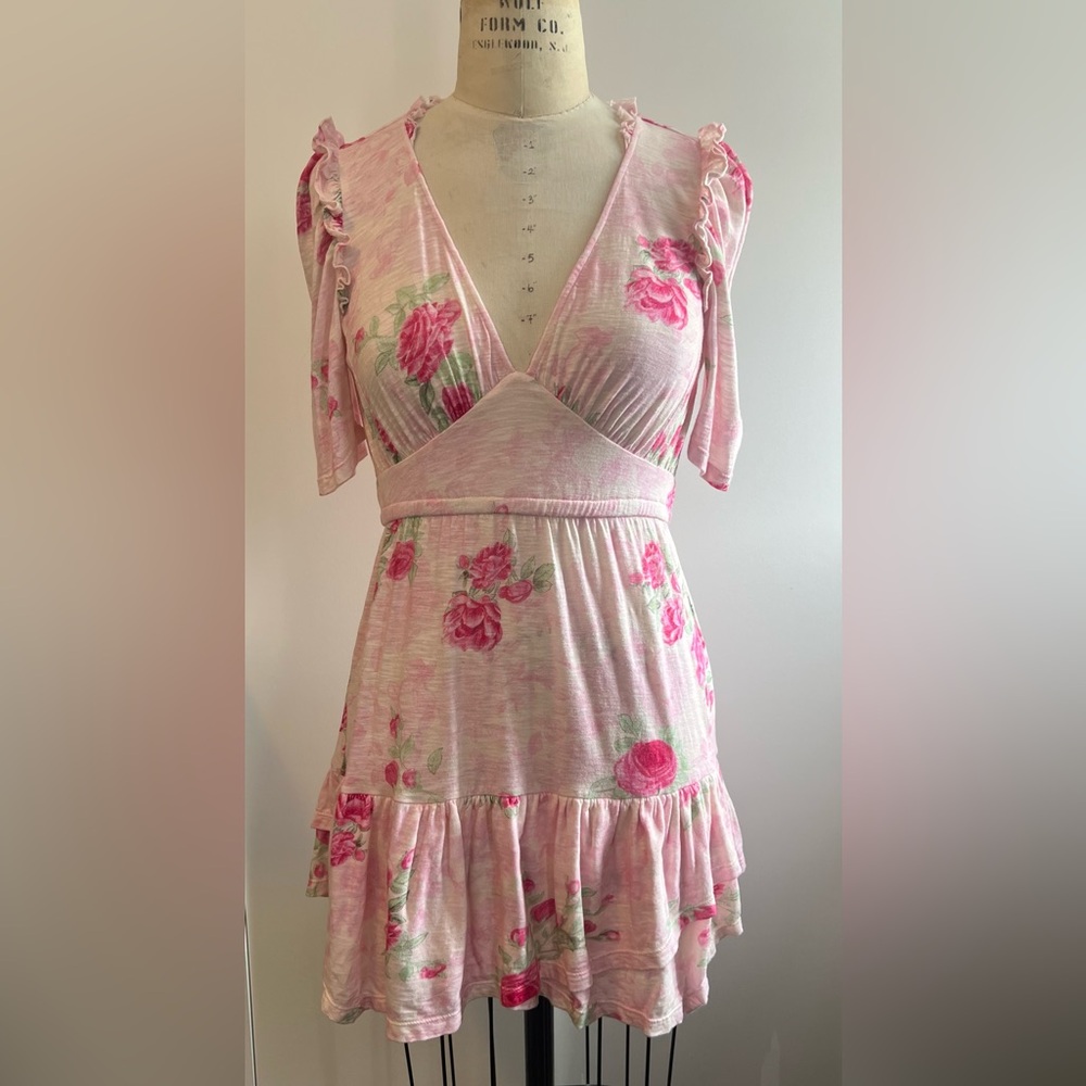 LoveShackFancy Pink Ruffle Jersey Mini Dress